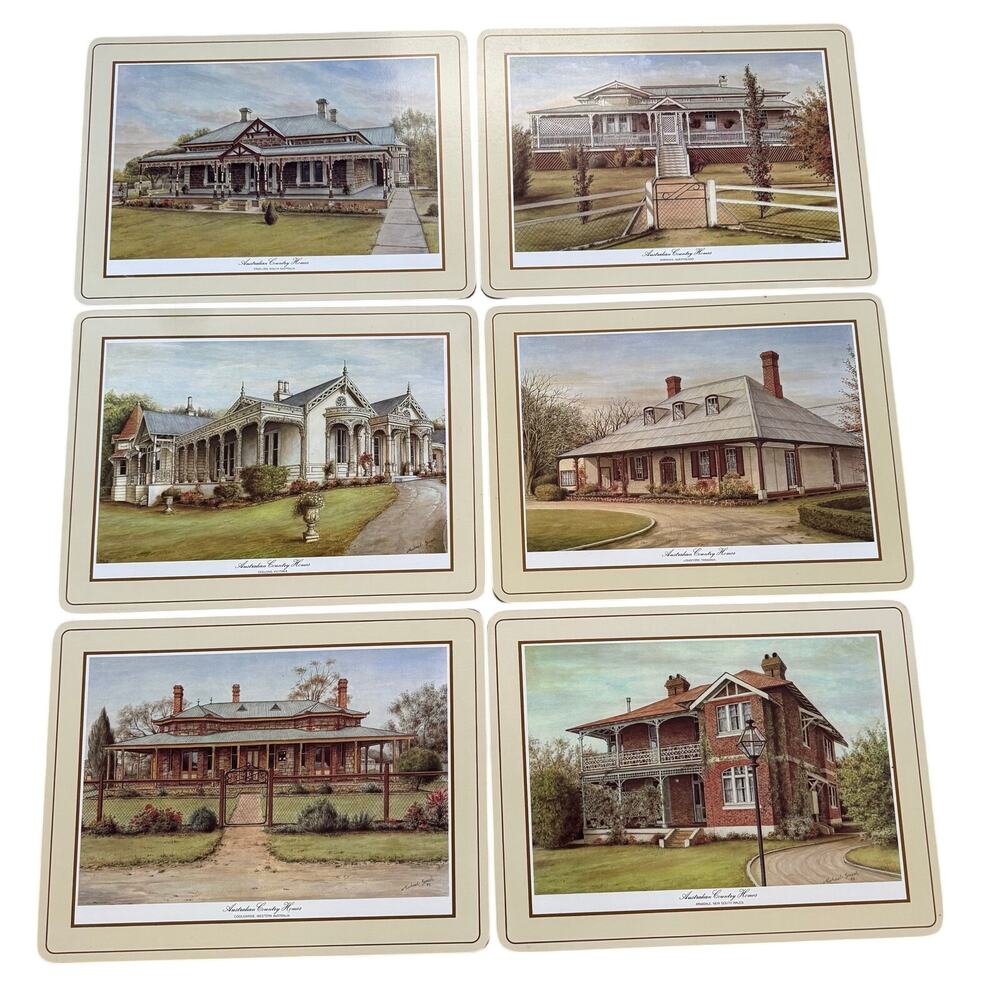 Pimpernel Australian Country Homes Set of 6 Placemats England Cork Back 9x12